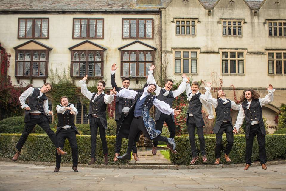 Groomsmen jumping