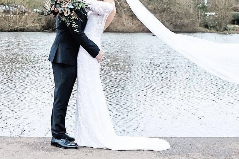 Bride & Groom pond view