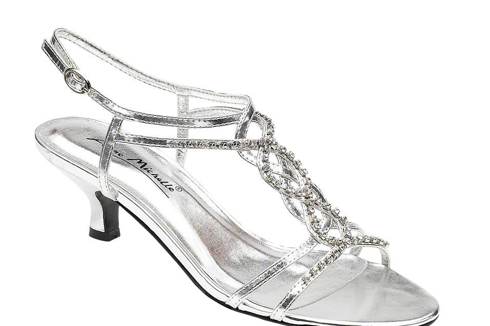 Silver diamante kitten heel sandals