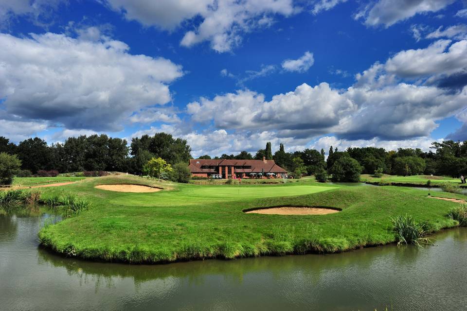 The clubhouse and lake