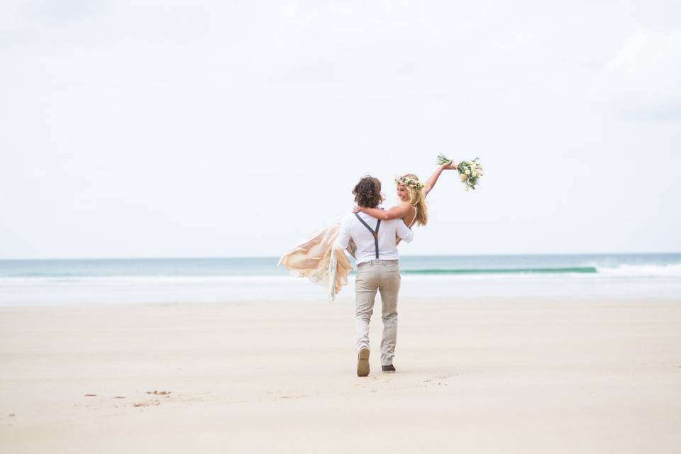 Newlyweds on the beach