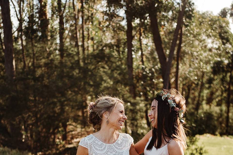 Bride and bridesmaid