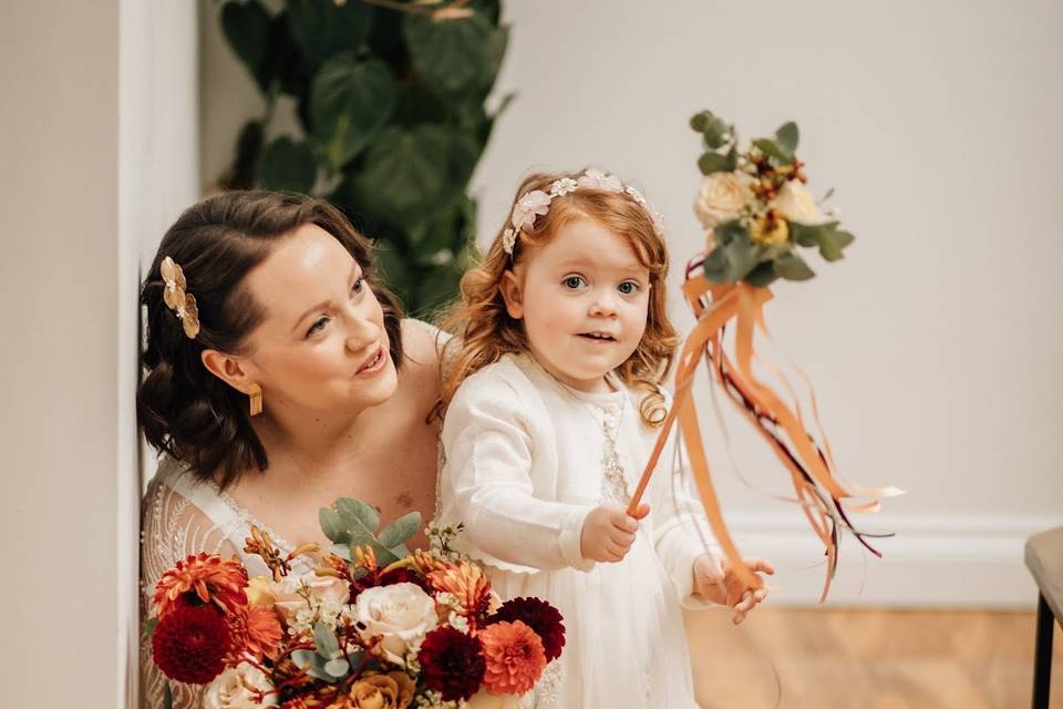 Bride and flower girl