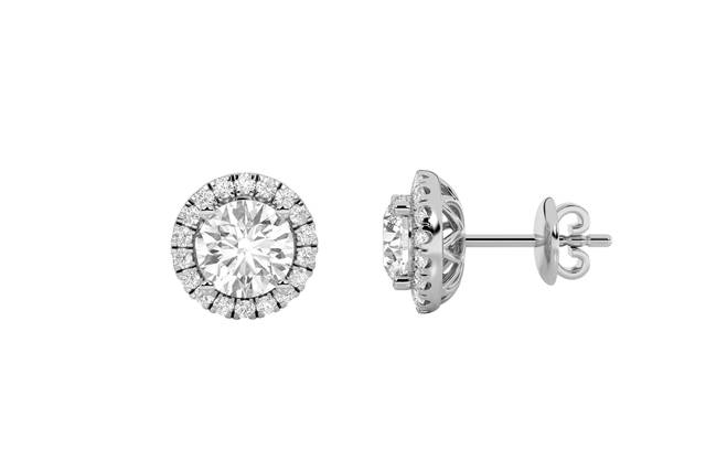 Round halo diamond stud earrings in white gold