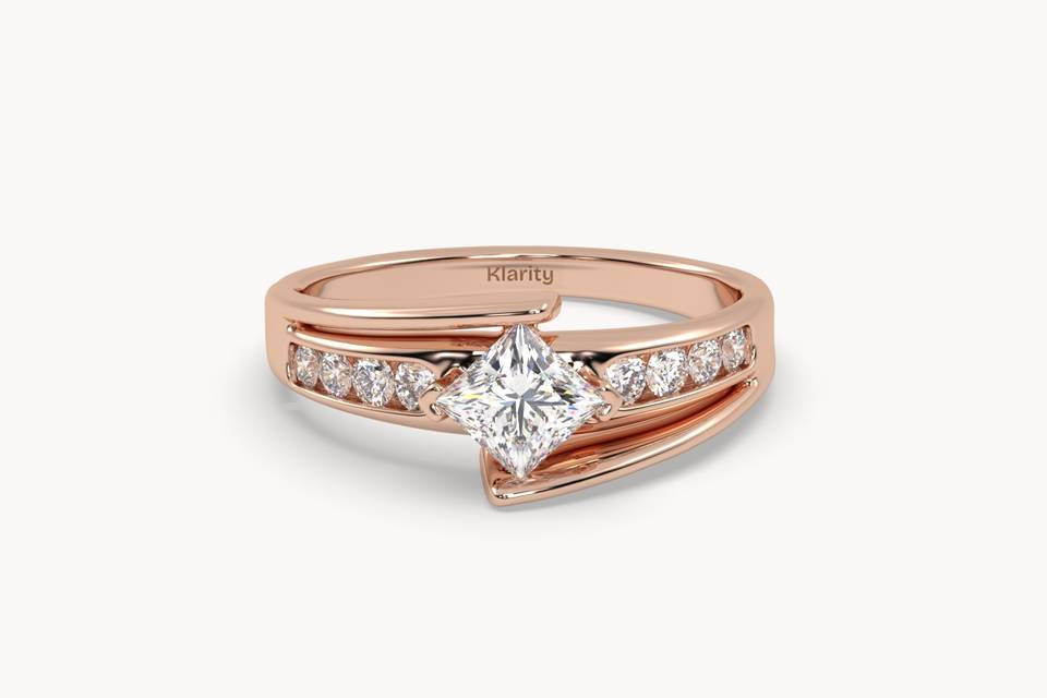 Princess cut bypass engagement ring in rose gold