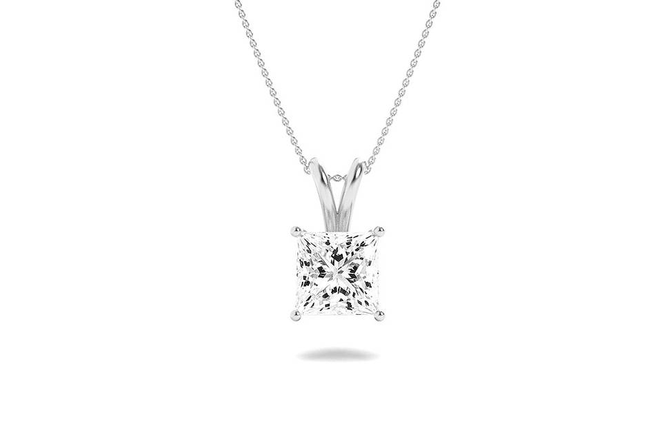 Elongated cushion solitaire pendant in white gold