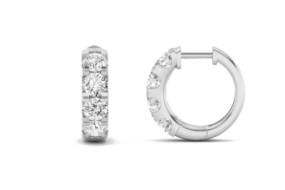 Round diamond hoop earrings in white gold