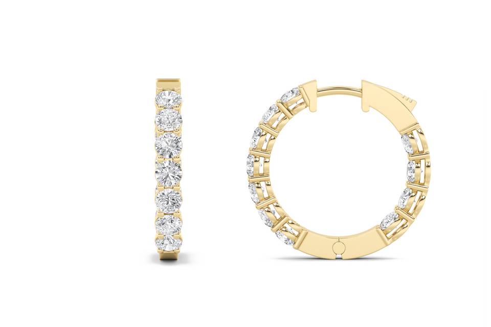Inside-out diamond hoop earrings in yellow gold