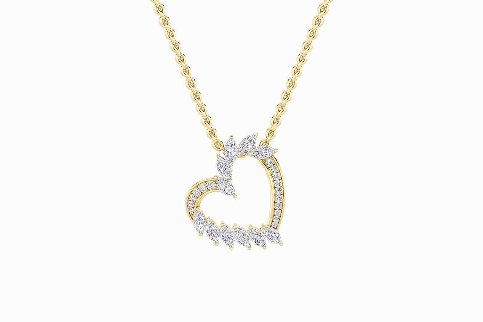 Heart marquise diamond pendant in yellow gold