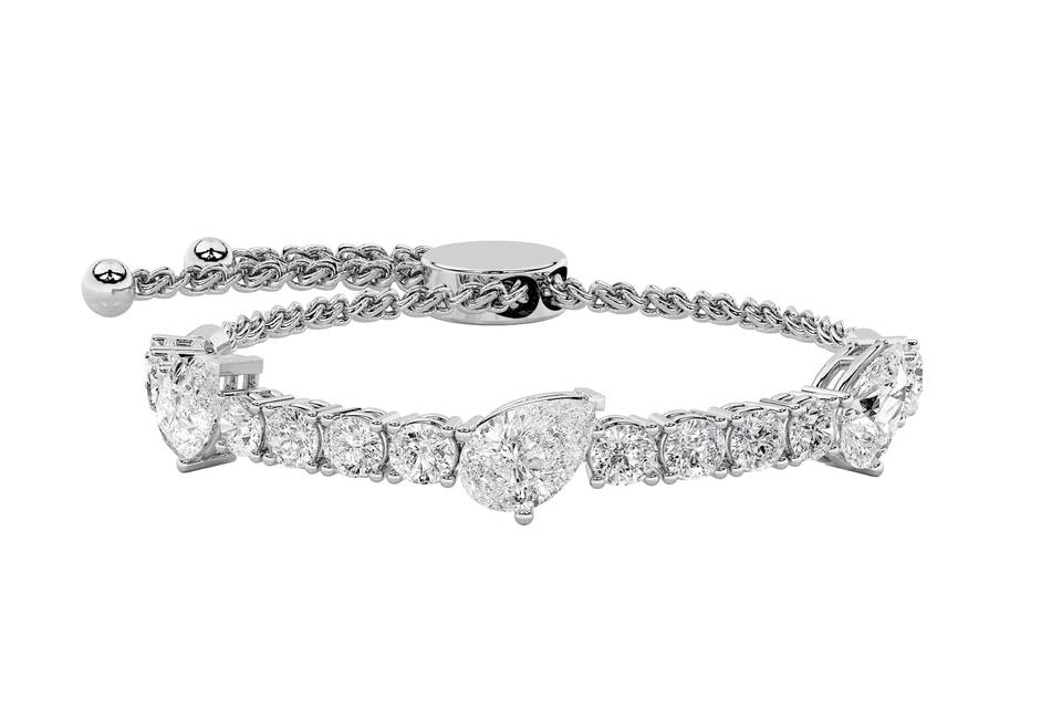 Pear diamond bolo bracelet in white gold