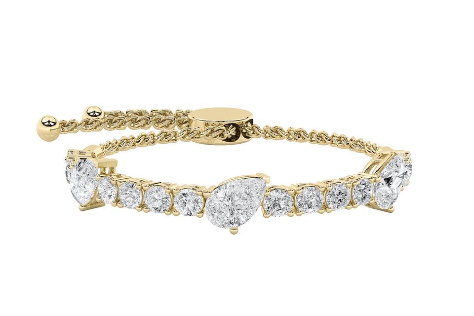 Pear diamond bolo bracelet in yellow gold