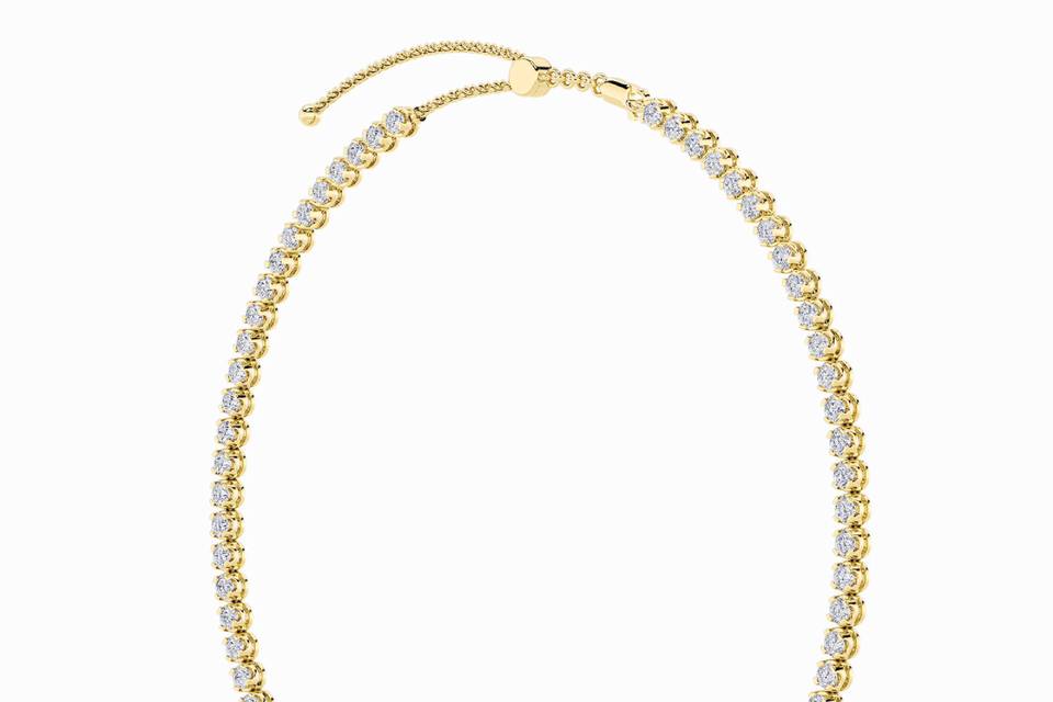 Round diamond tennis necklace in yellow gold