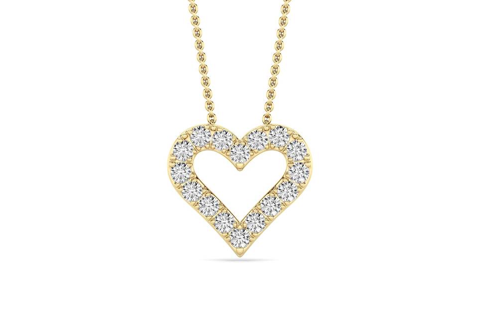 Open heart diamond pendant in yellow gold