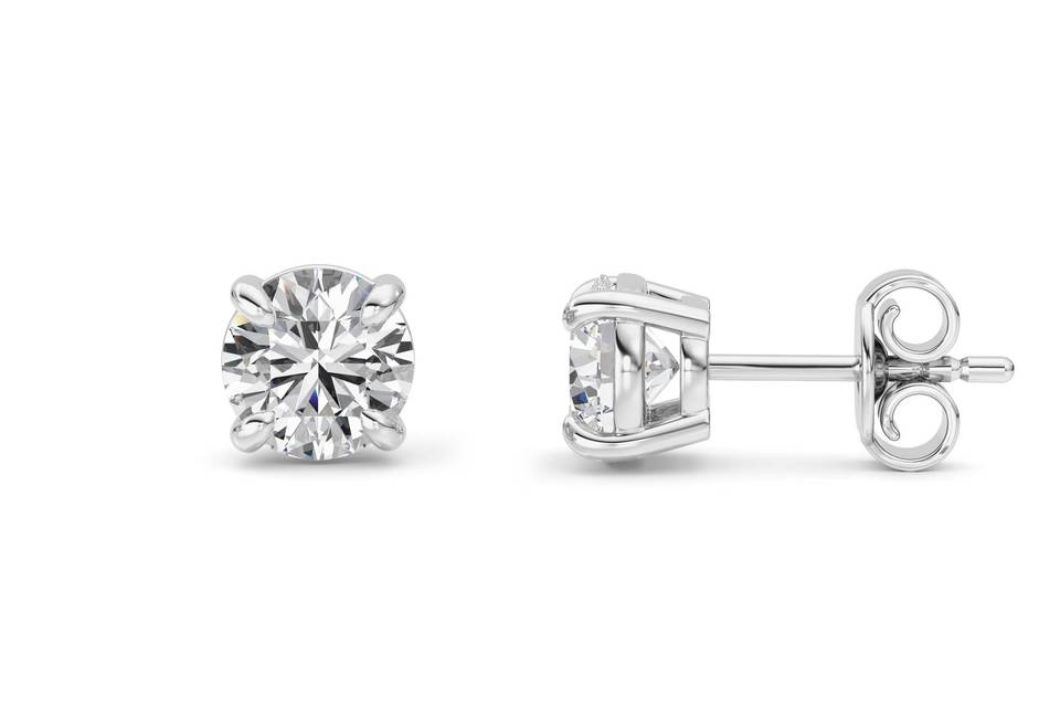 Princess-cut diamond stud earrings in white gold