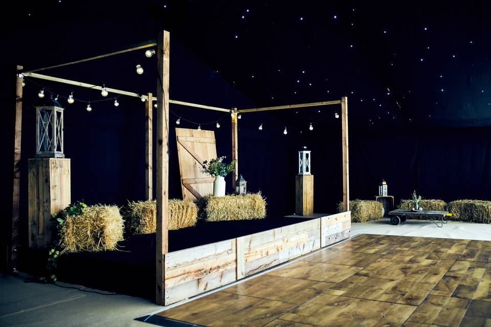 Rustic staging with starcloth