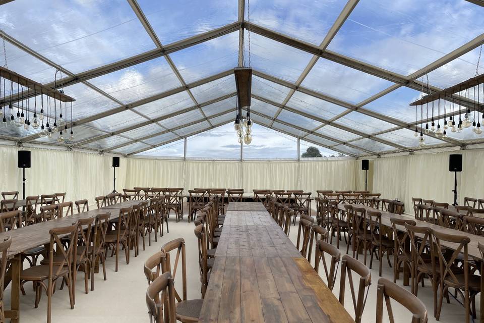Clear roofed marquee