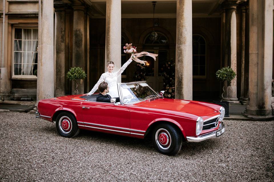 Bride Groom and vintage car