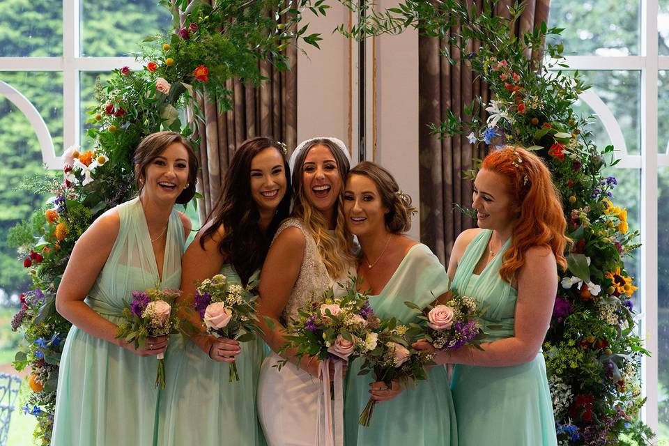 Bride and her bridesmaids