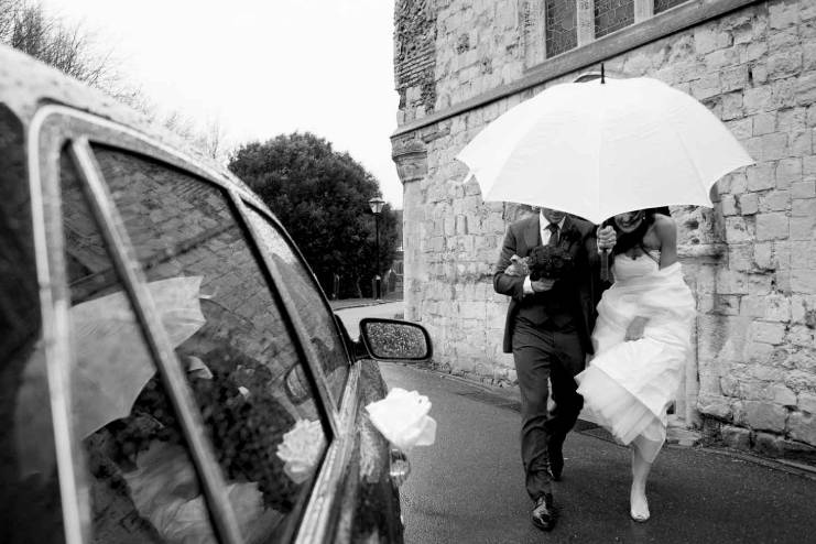 Walking to the car in the rain