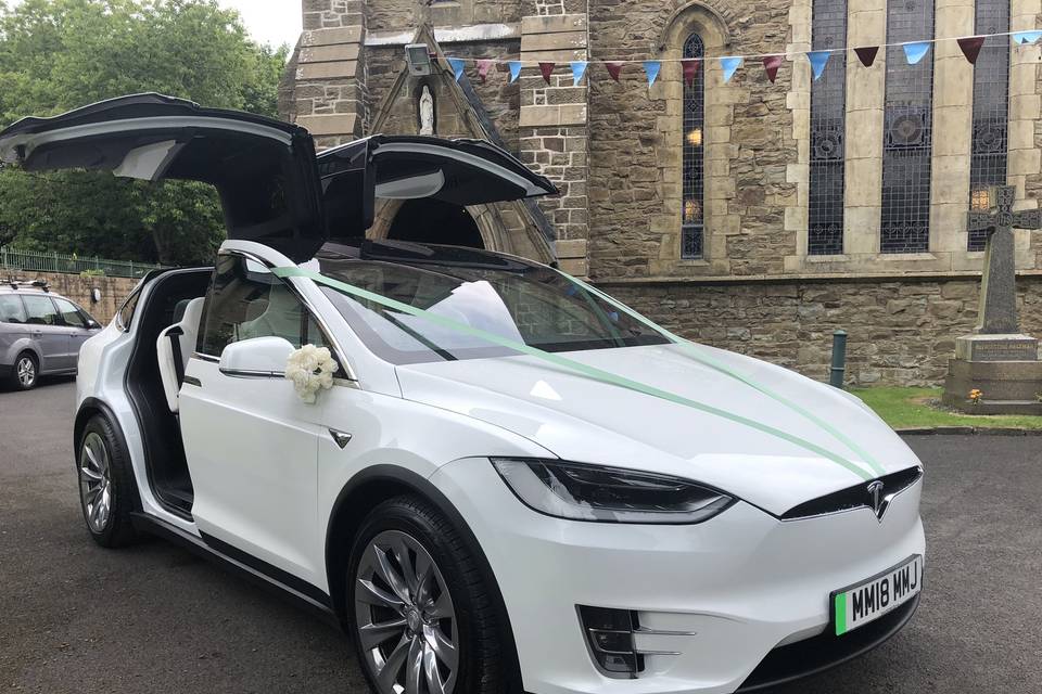 Tesla Model X parked outside