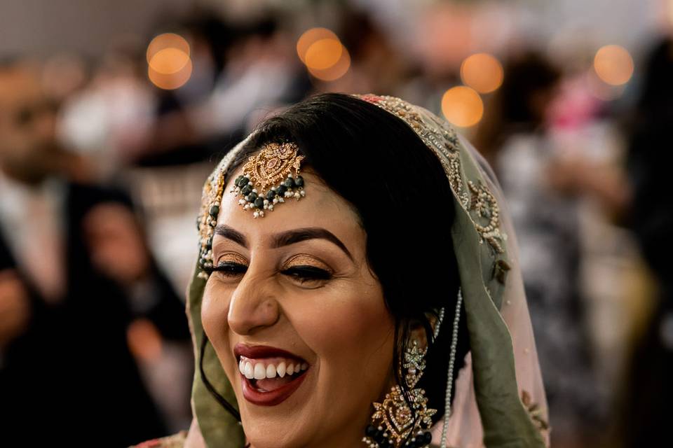 Bride laughing