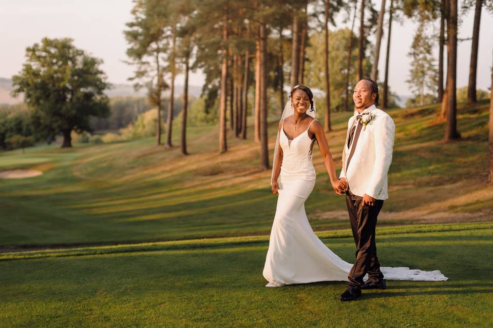 Bride and groom walking