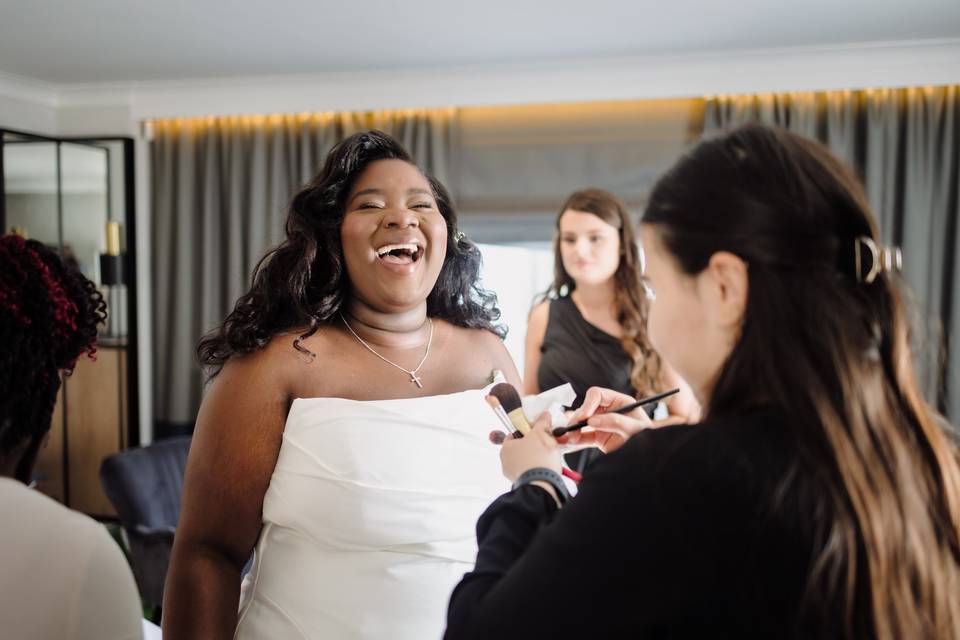 Bride getting her make-up done