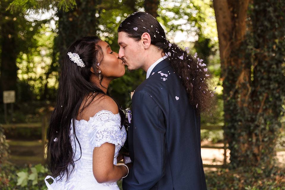 Bride and groom kissing