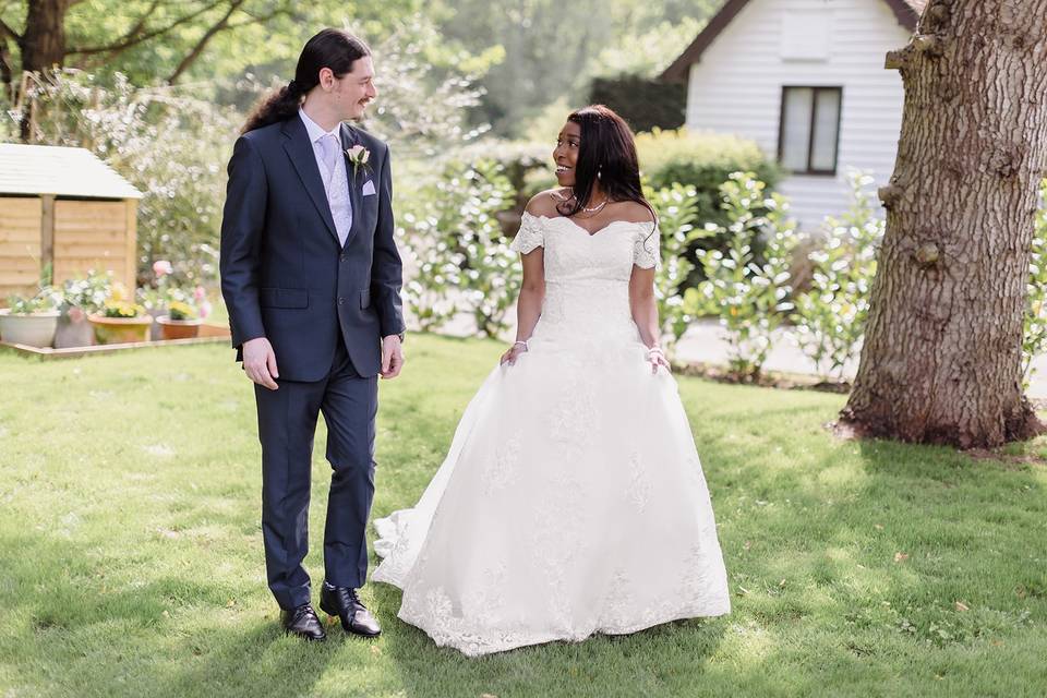 Bride and groom walking