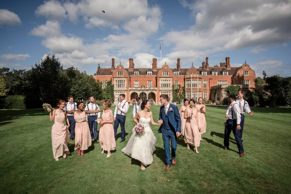 Wedding party on the lawn