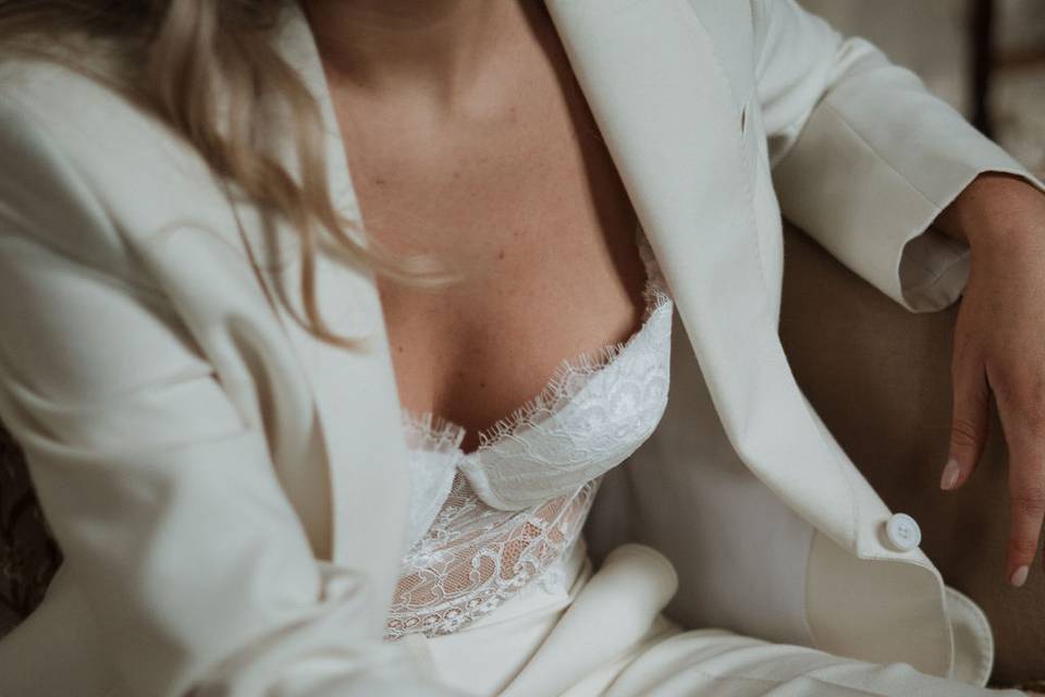 Bridal suit with lace corset