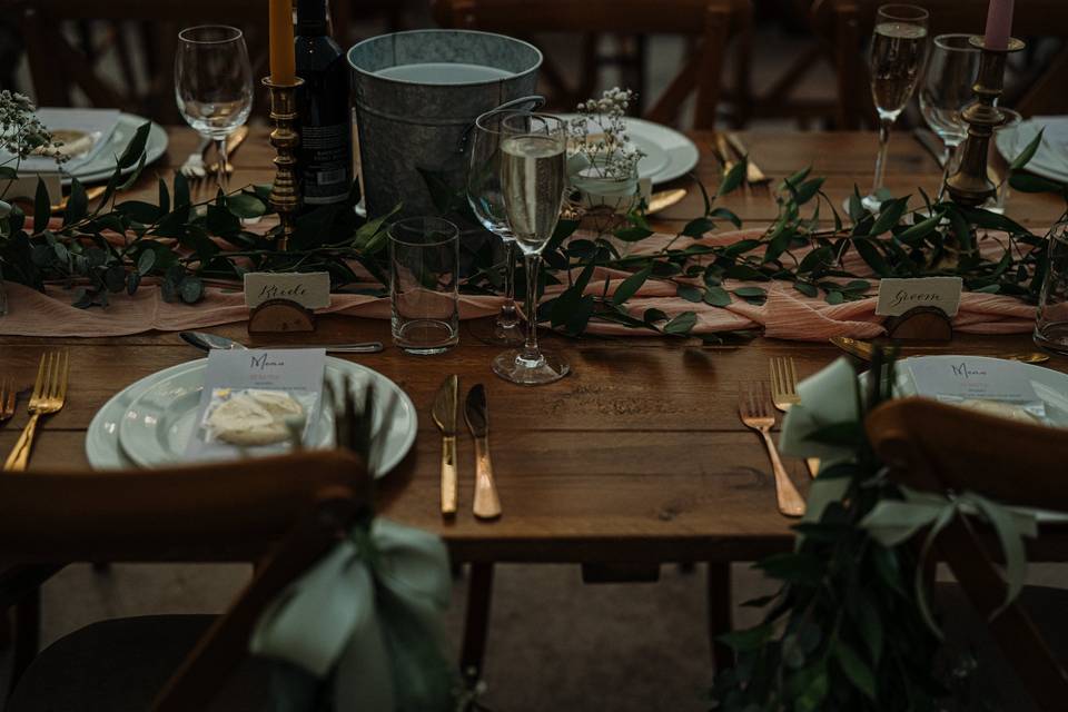 Wooden trestle table