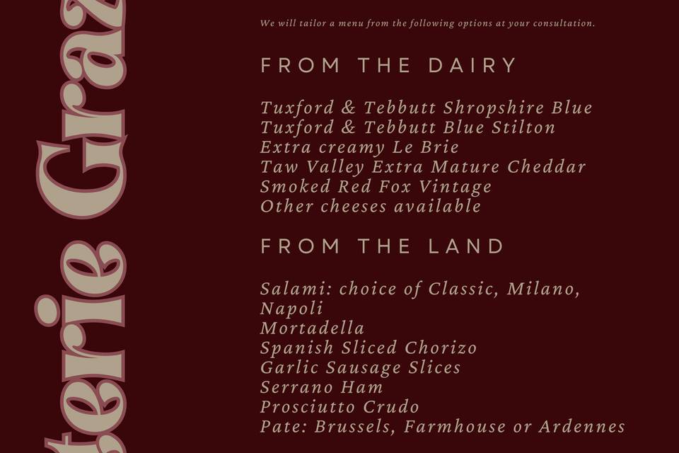 Charcuterie Graze Menu