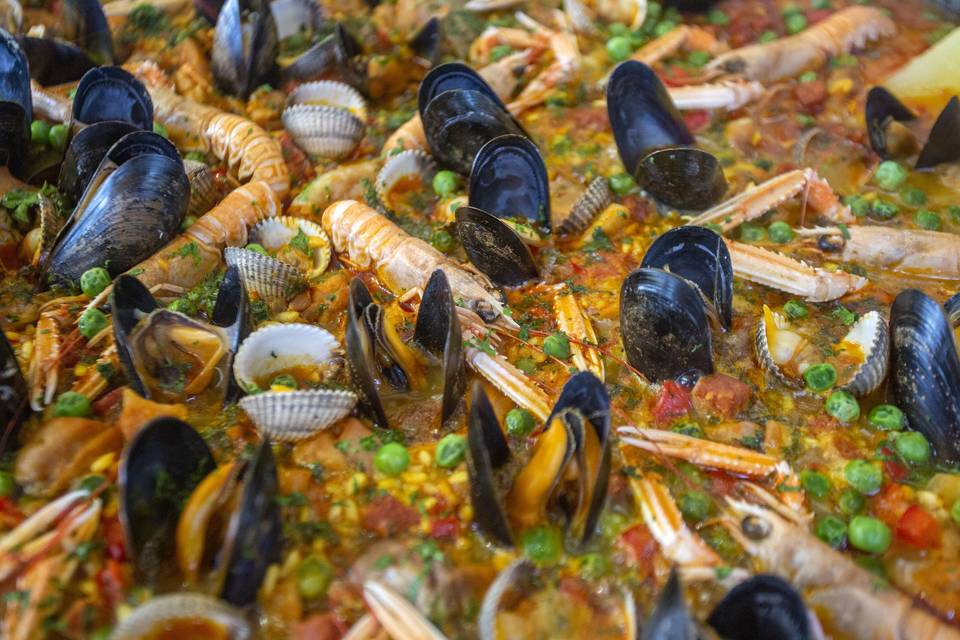 Street food including Paella