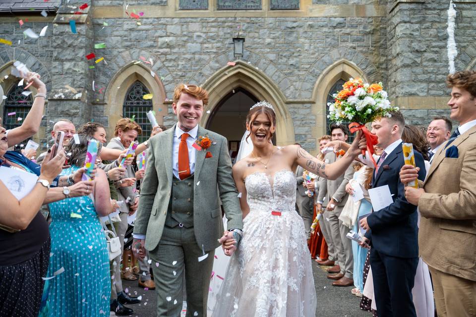 Confetti outside church