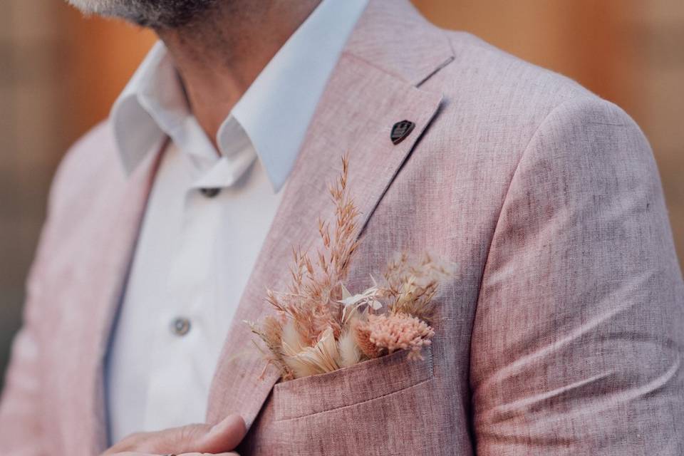 Linen pink wedding suit