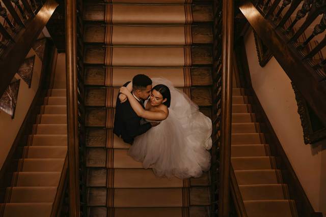 Bride and Groom on staircase