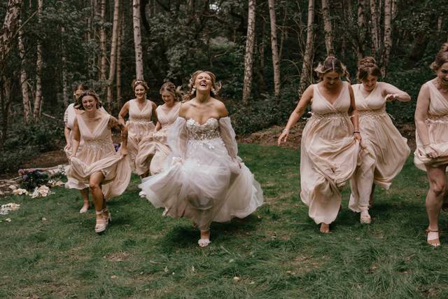 Bridesmaids running