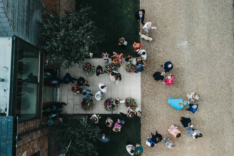 Aerial shot of main doors