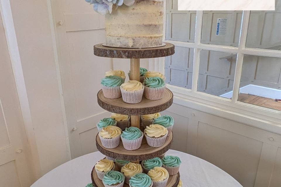 Blue cupcake tower