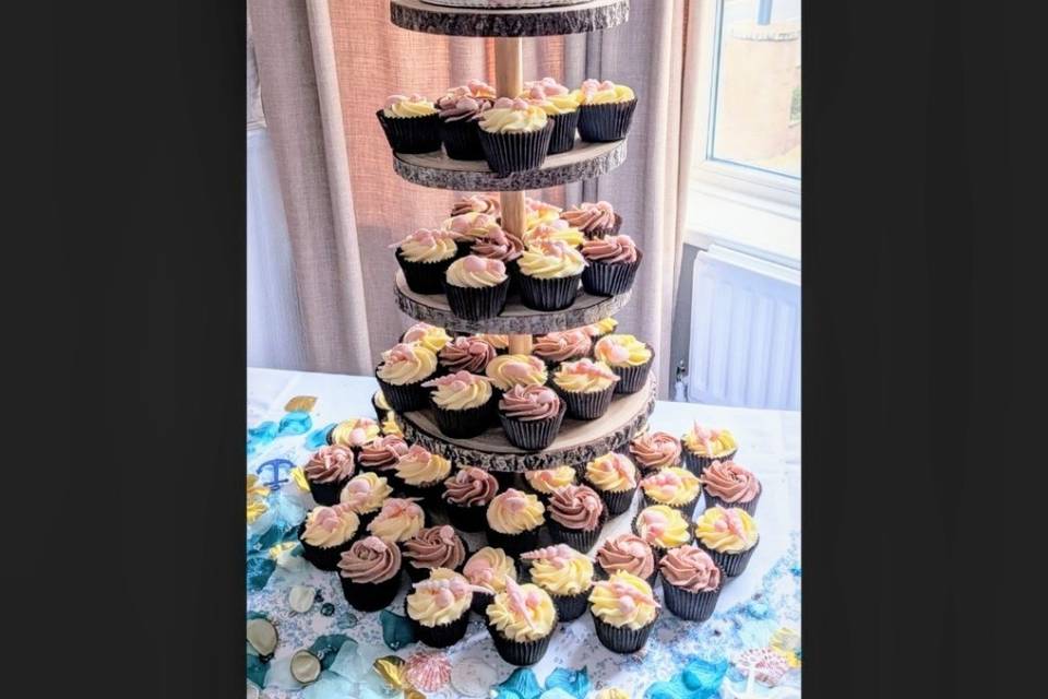 Beach themed cupcake tower