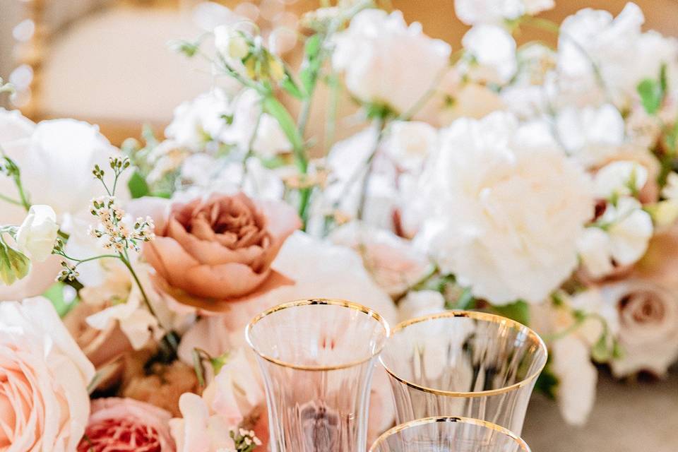 Glasses and flowers