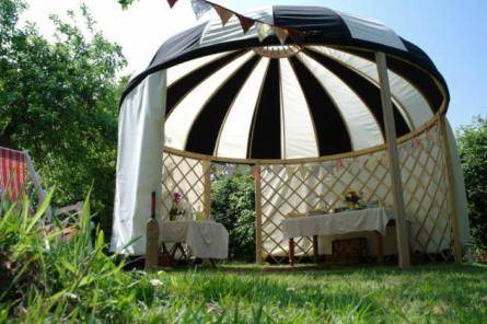 Yurt decorated with bunting