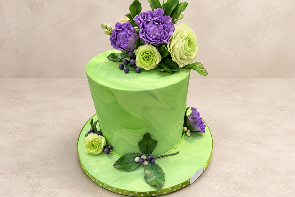 Marbled Green Floral Cake