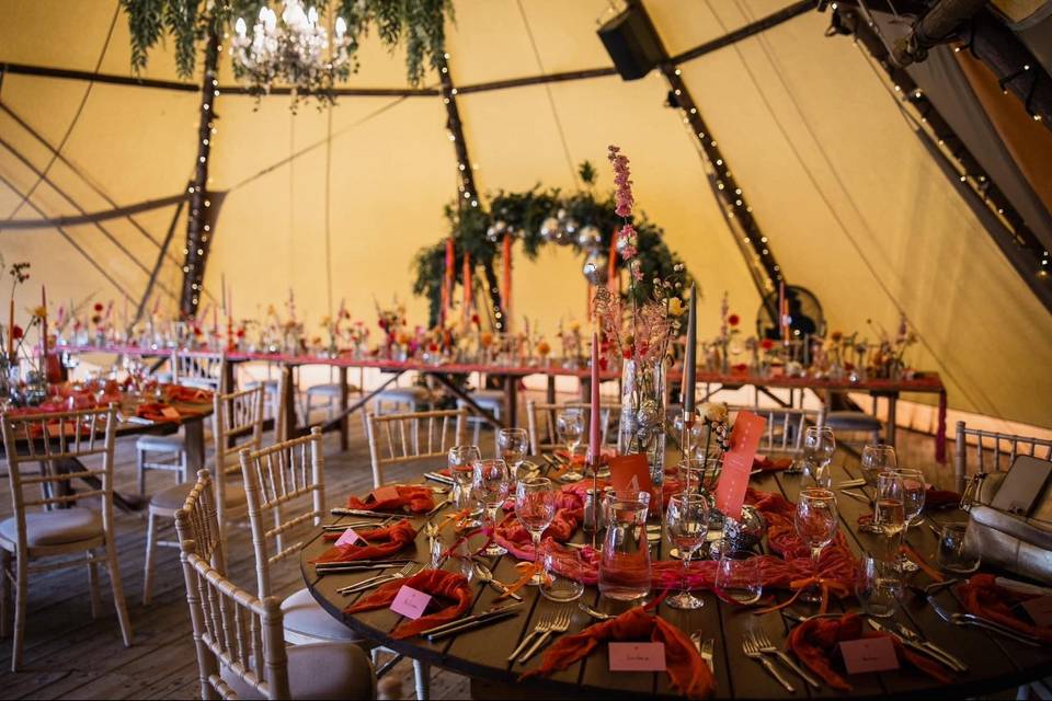 Colourful Teepee Tent wedding