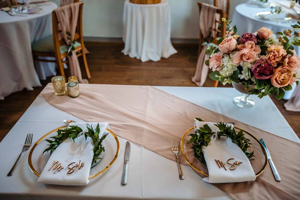 Bride and Groom Table Set Up