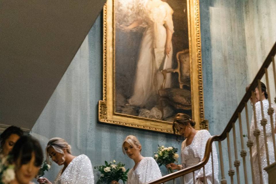 Bridesmaids on the staircase