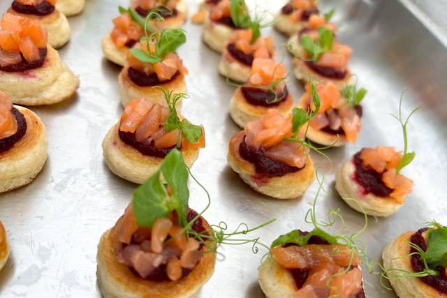 Salmon & beetroot blini canapé