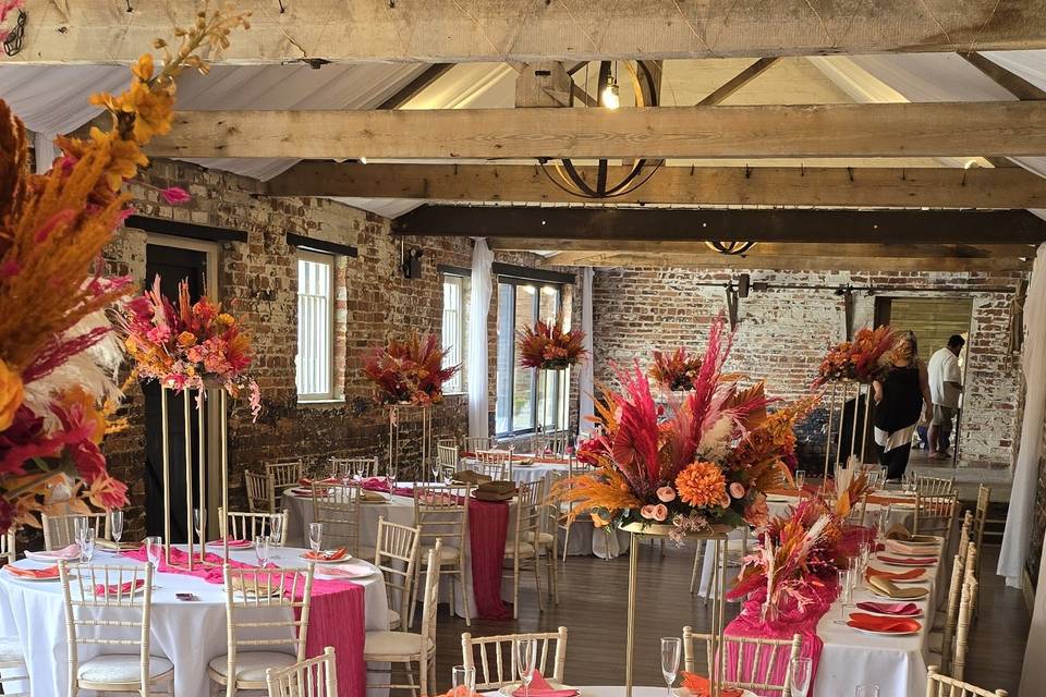 Orange and pink wedding venue