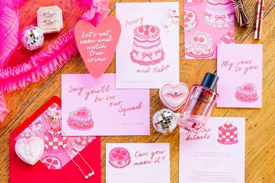 Pink and red stationery